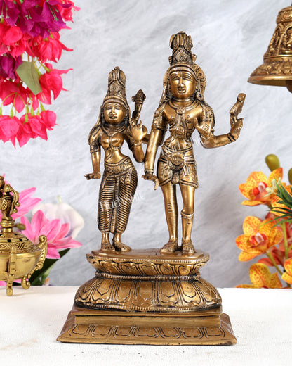 Brass Shiva Parvati Standing Idol – Divine Harmony & Eternal Union Sculpture 12 inch