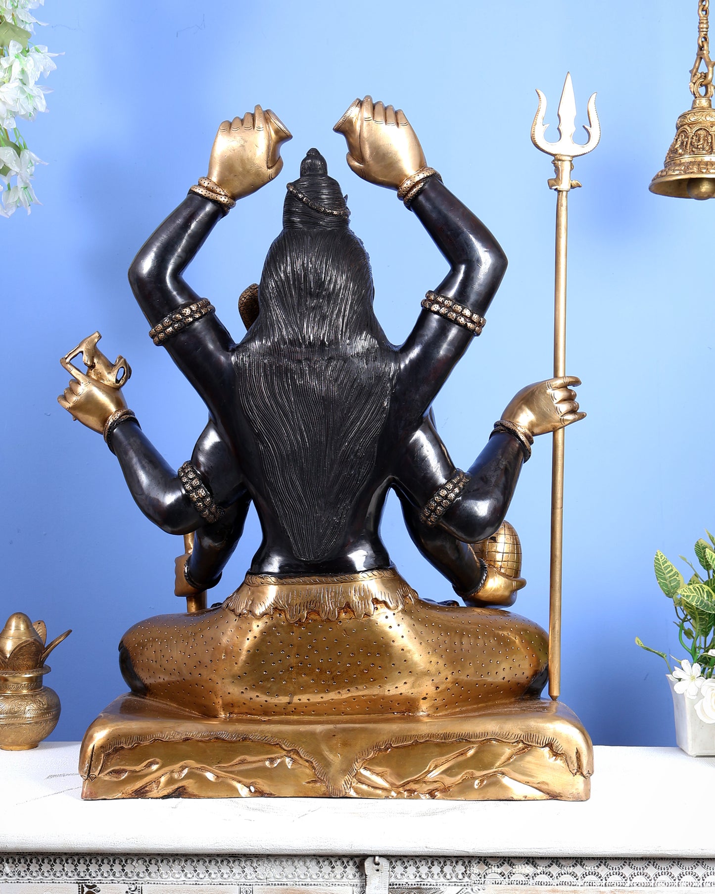 Six-Armed Brass Shiva Statue Mahamrityunjaya 30 inch black edition