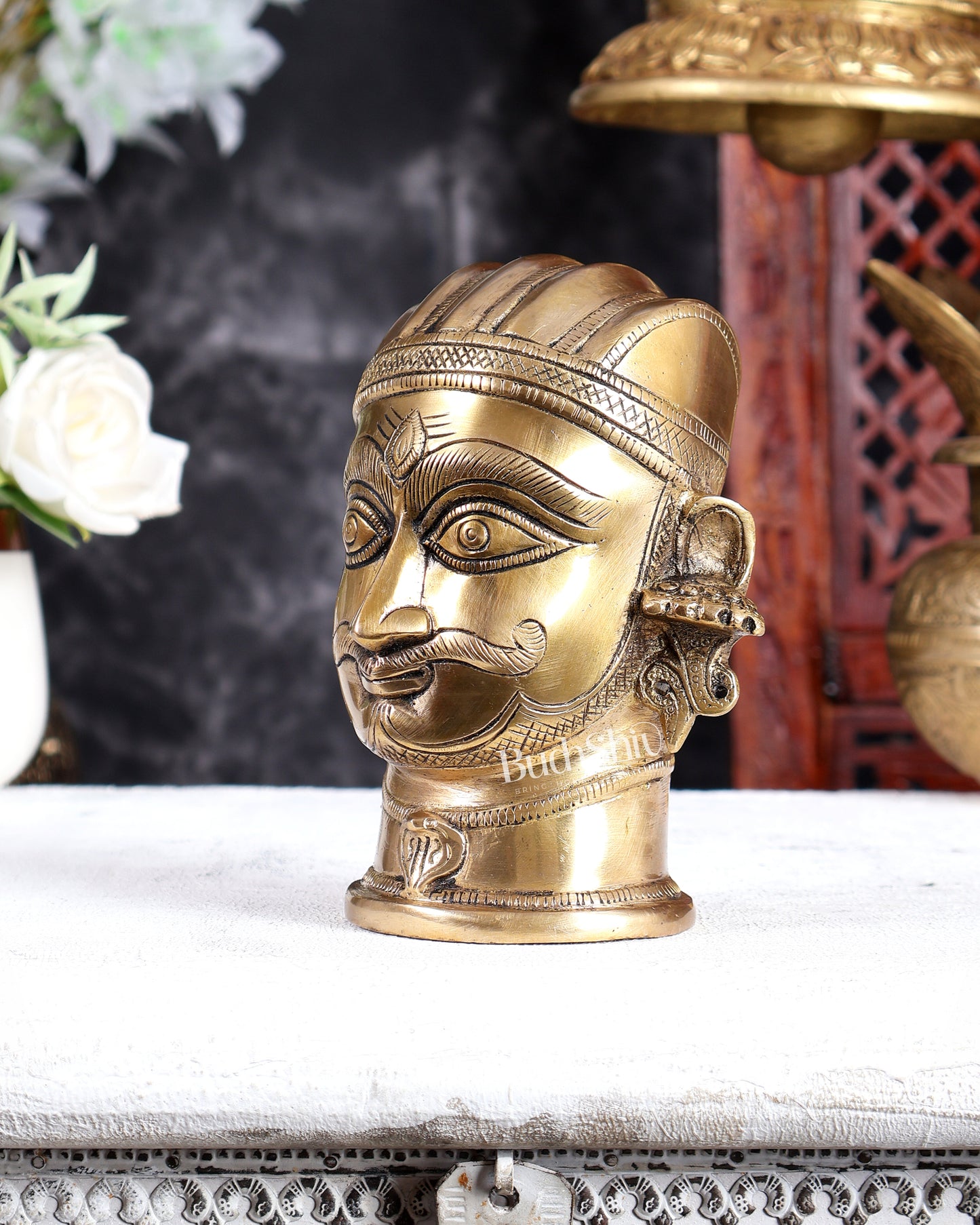 Brass Mahakaal Mukhalingam Shiva Face Head Bust Sculpture – Handcrafted Divine Artefact 6 inch
