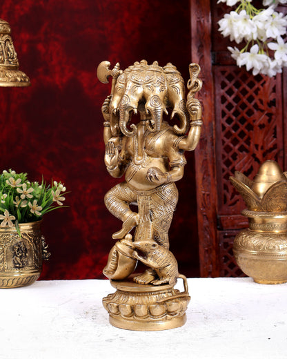 Brass Standing Panchmukhi Ganesha Statue 12 inch glossy tone