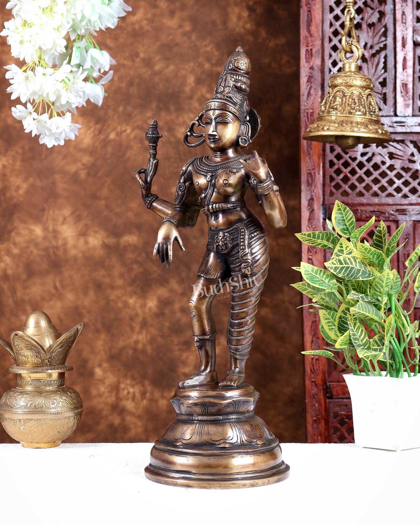 Pure Brass Ardhanarishwara Statue – Half Shiva Half Parvati burnt brass tone  19 inch