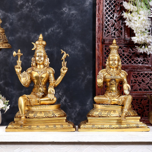 Brass Shiva & Parvati Sitting Statue | Uma Maheshwara 16.5 inch
