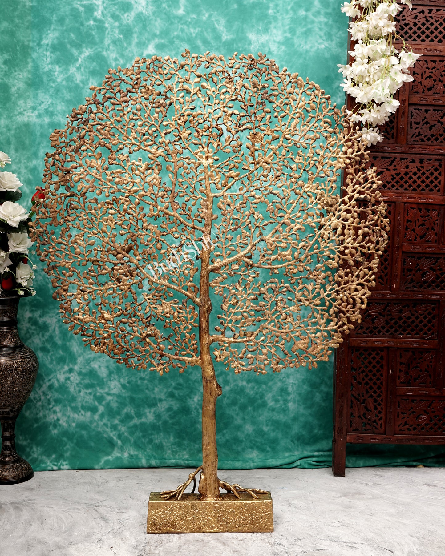 Pure Brass Large Kalpavriksha Tree with Birds & Diyas/T-Light Holders 50 inch