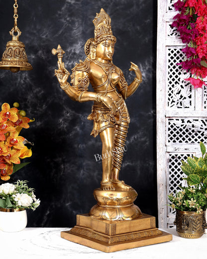 Brass Ardhanarishwara — Half Shiva Half Parvati Sculpture, Fine Carvings 31 inch tall