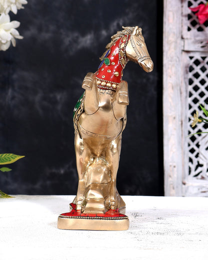 Pure Brass Vastu Feng Shui Jumping Horse Statue — with Stonework 8.5 inch