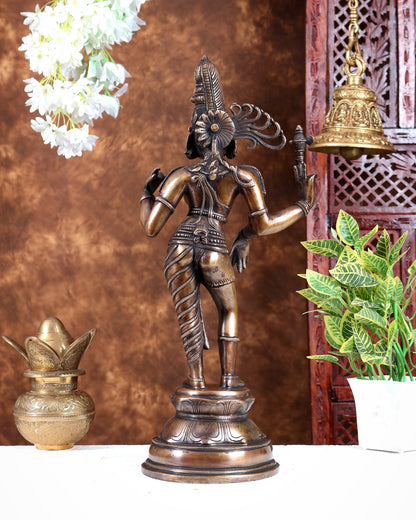 Pure Brass Ardhanarishwara Statue – Half Shiva Half Parvati burnt brass tone  19 inch
