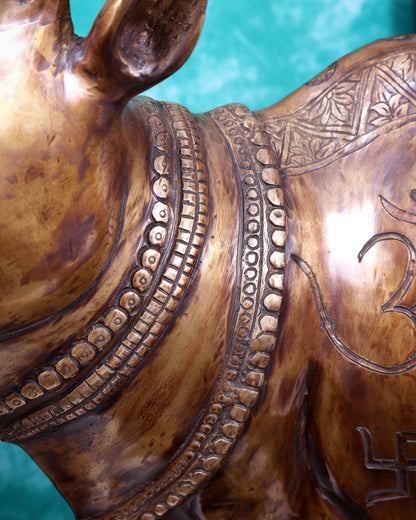 Pure Brass Large cow Statue with calves with carvings 29 inch Antique tone with carvings