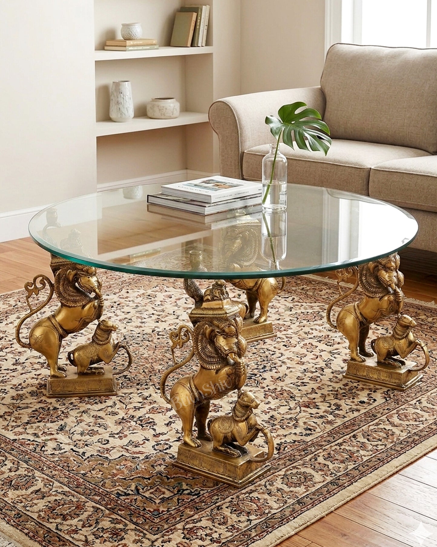 Antique Finish Brass Nandi, Yali & Horse Table Leg – Traditional Handcrafted Furniture Support 15 inch