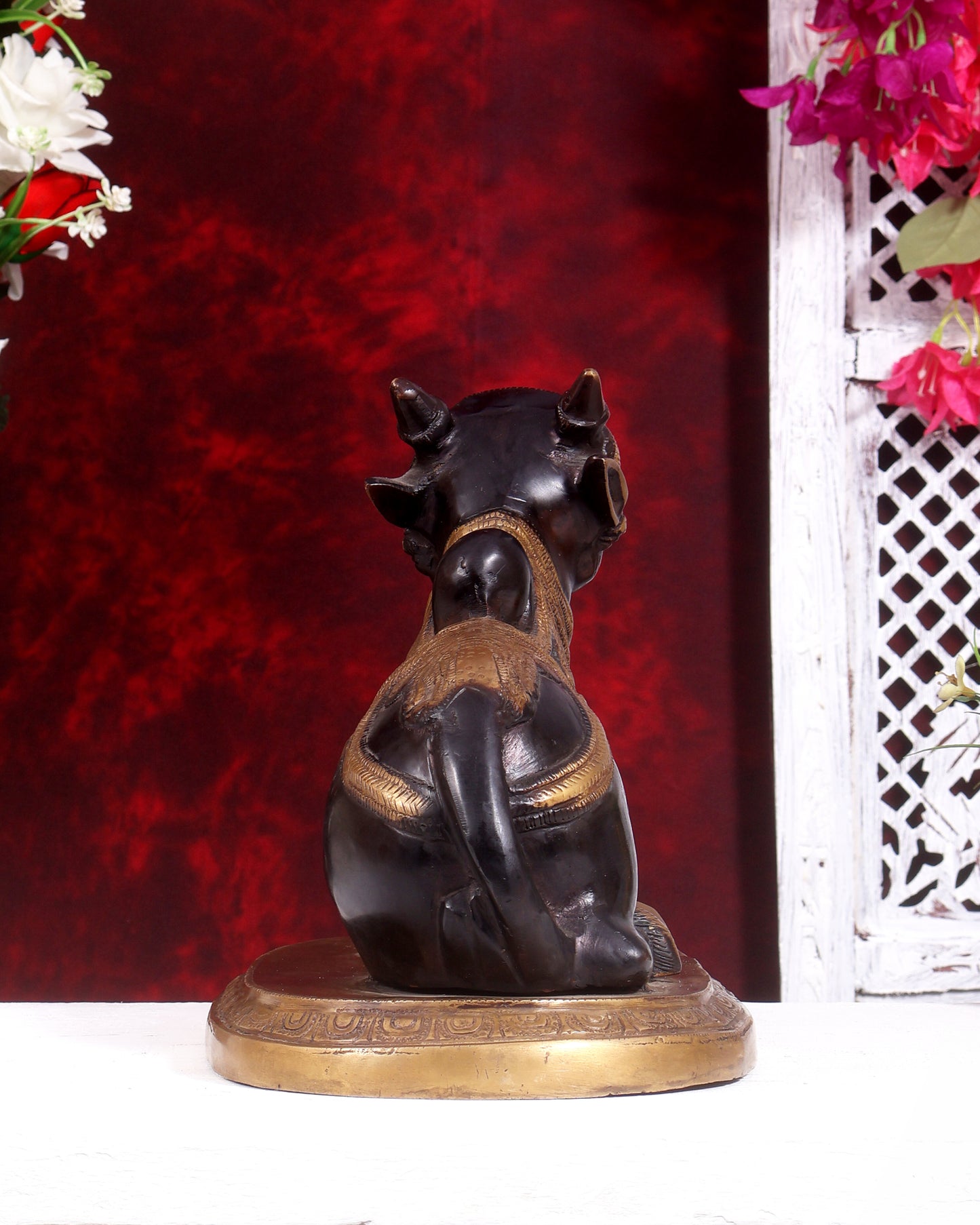 Pure Brass Vintage Nandi Statue – black tone 12.5 inch