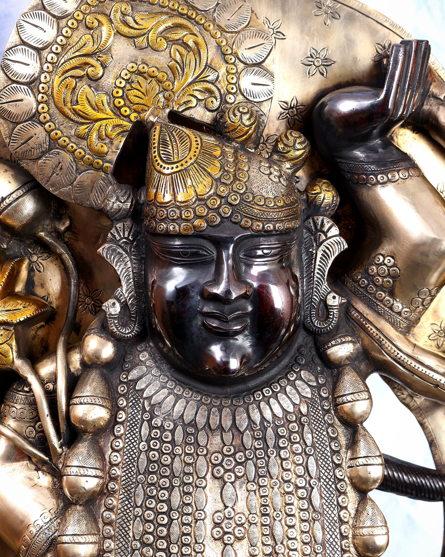 Brass Large Shrinath Ji Statue – Permanent Black & Golden Finish with Pichwai Style Base 36 inch