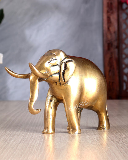 Brass Elephant Statue with Trunk Down – Vastu Approved Handcrafted Decorative Showpiece 5.75 inch