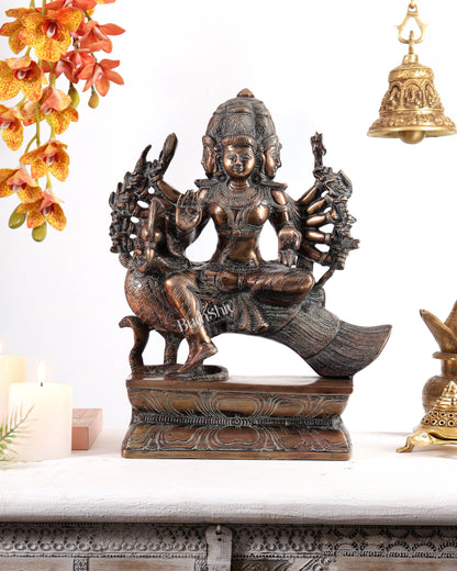 Pure Brass Large shanmurugan Sitting on a Peacock – Kartikeya Swamy Idol 16" antique finish