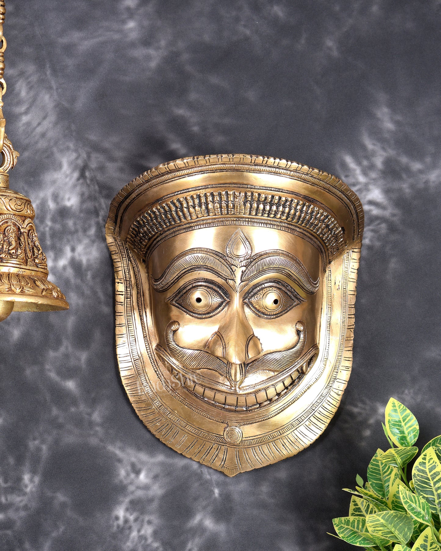 Brass Bhairava Face Mask Wall Hanging – Handcrafted Divine Guardian Artefact 12 inch