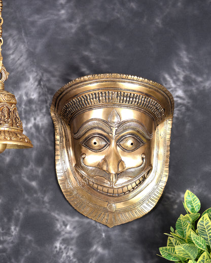 Brass Bhairava Face Mask Wall Hanging – Handcrafted Divine Guardian Artefact 12 inch