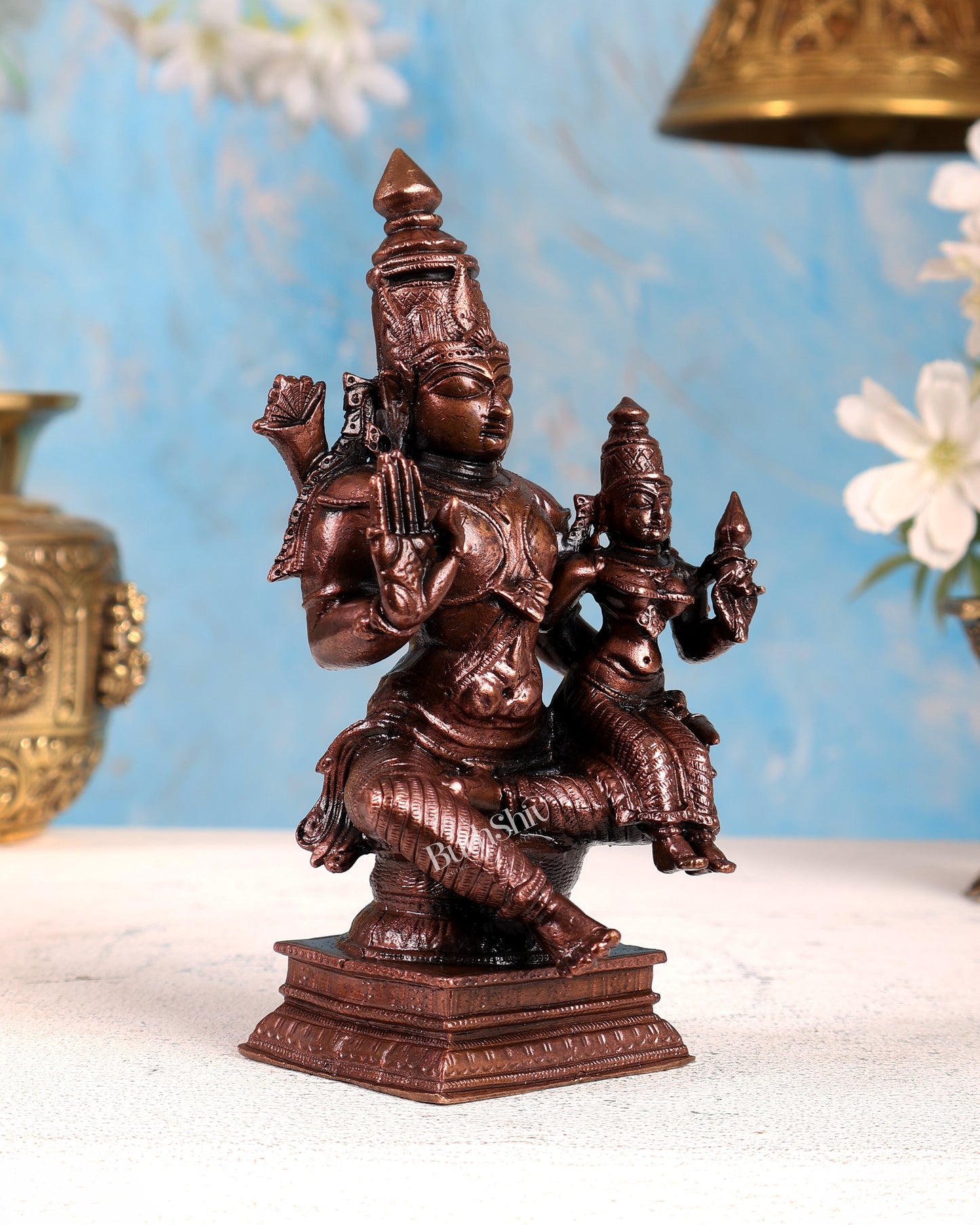 Pure Copper Ram Sita Sitting Idol – Divine Royal Couple Handcrafted Sculpture (5.5 Inches)