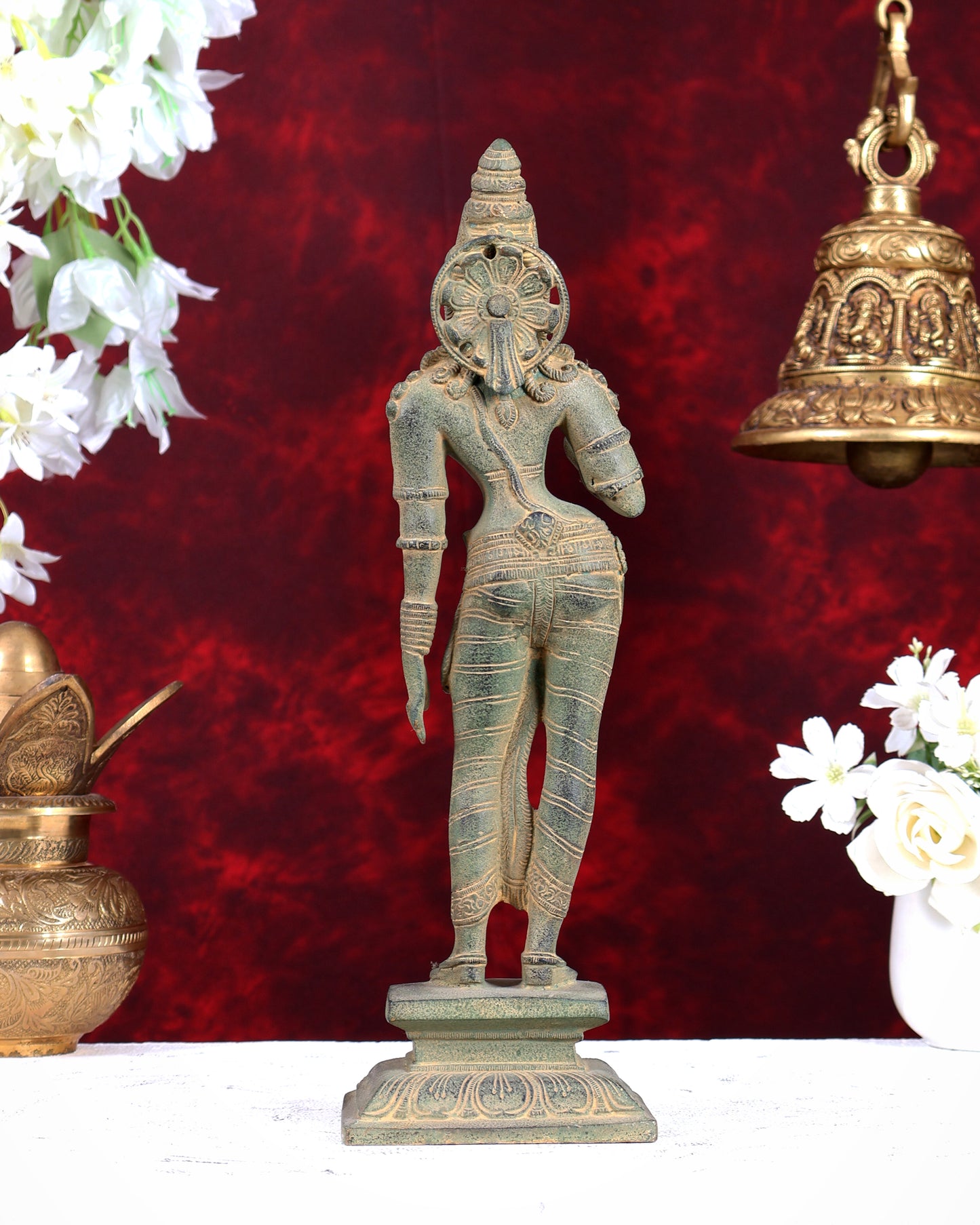Pure Brass Standing Goddess Uma Parvati Sivagami Sculpture – 13” Stonefinish
