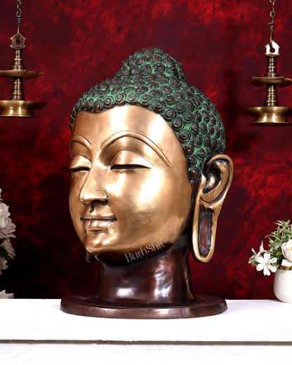 Brass Buddha Head Large — Brown and Green Sand Finish 21 inch
