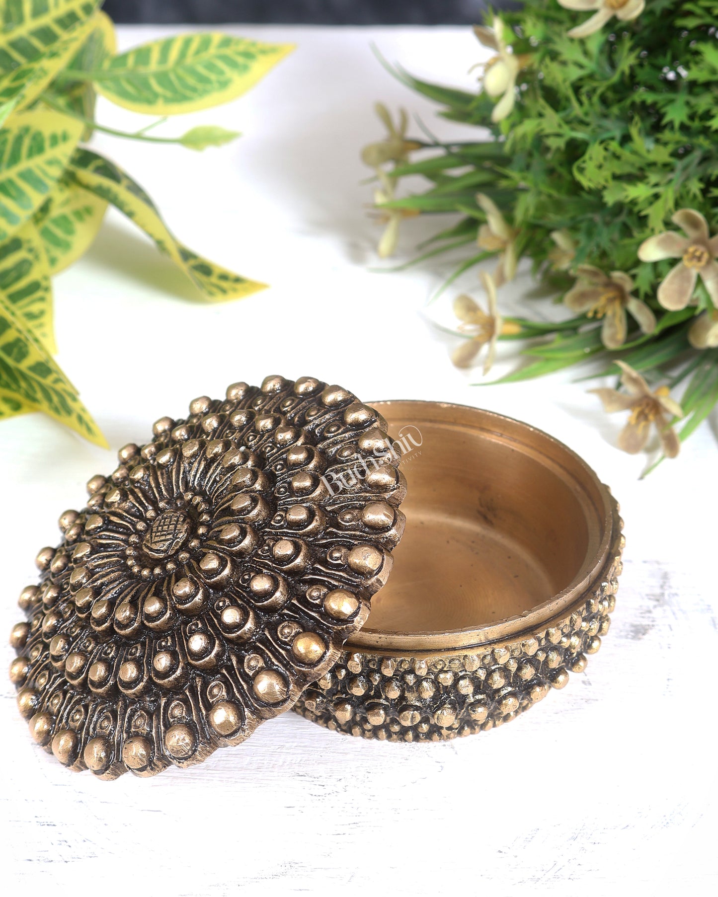 Pure Brass Mandala Design Kumkum Box / Multipurpose Box antique tone