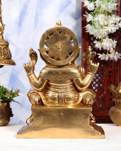 Brass Raja Ganesha on Throne Statue | Highly Detailed Large Idol | Pure Brass Royal Ganesha Sculpture 15 inch