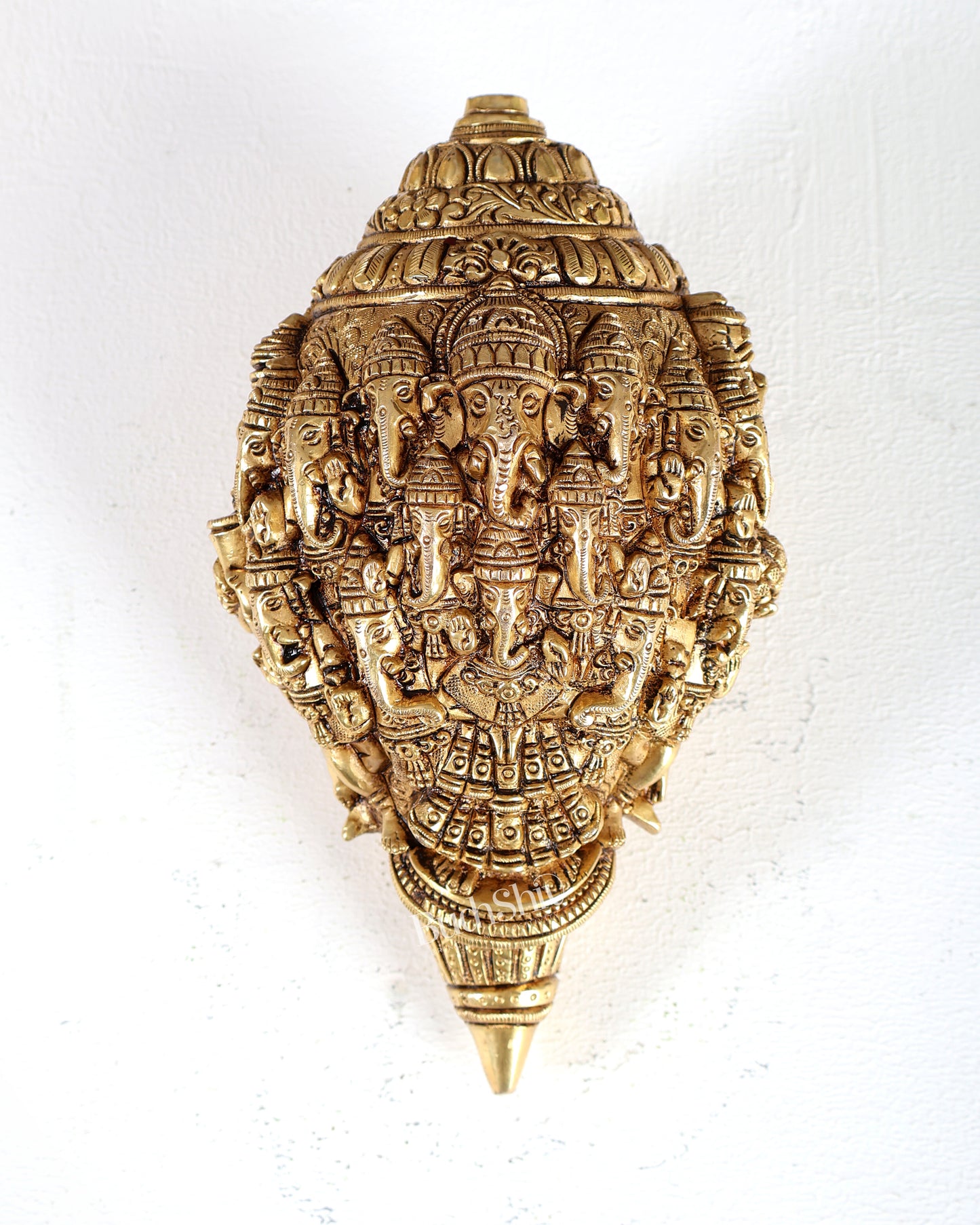 Brass Mahaganapati Shankh – Intricately Detailed Auspicious Lord Ganesha Conch Sculpture 8.5 inch