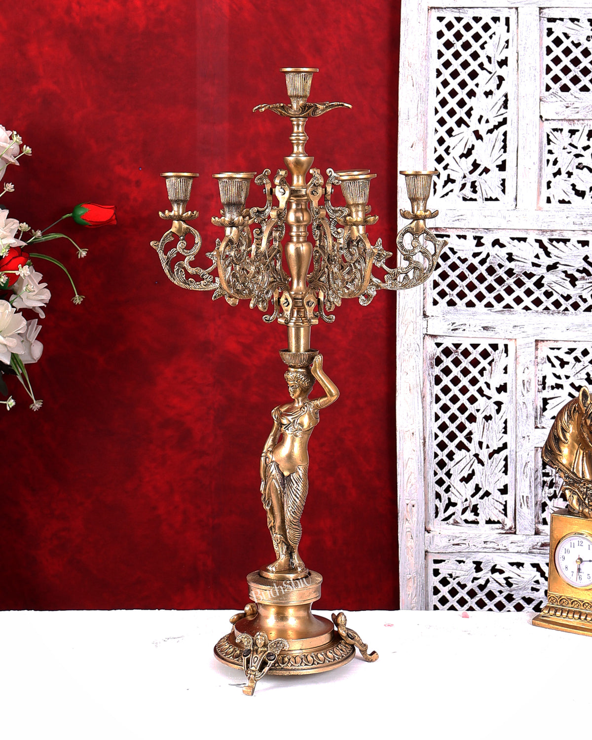 Large Brass English Lady Candle Holder Classical Decor 24 inch