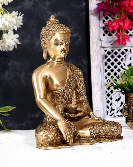 Brass Buddha Statue in Bhoomisparsha Mudra — Tibetan-Inspired 11 inch