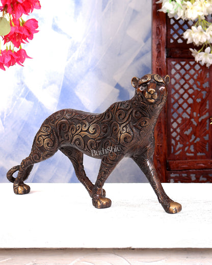 Brass Walking Leopard Showpiece 14 inch wide