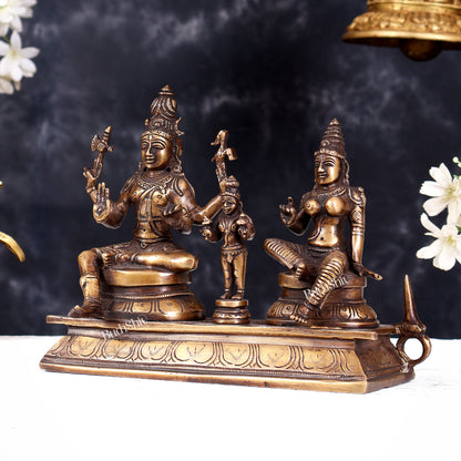 Brass Somaskanda Statue — Shiva, Parvati and Kartikeya Idol 7 inch