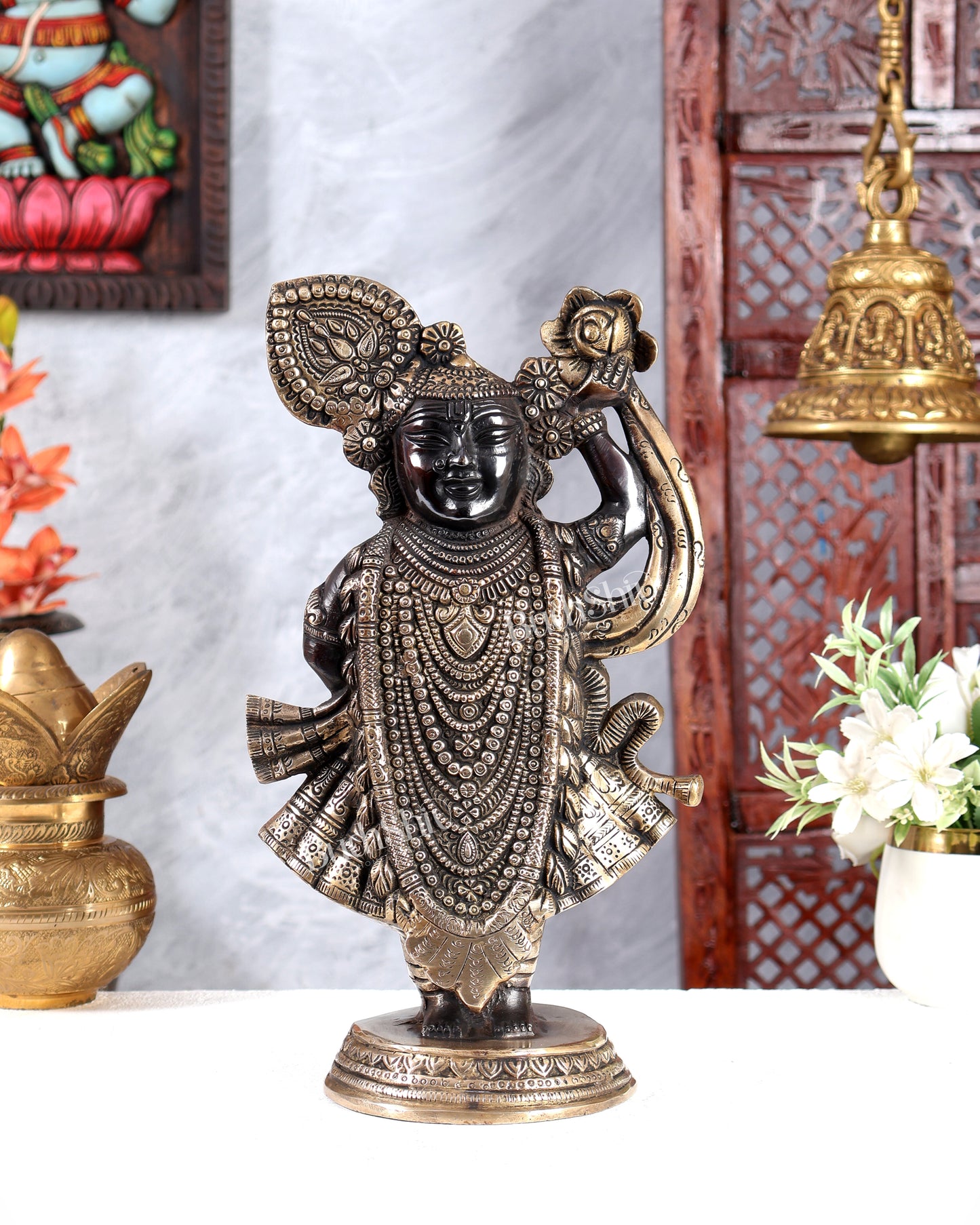 Brass Lord Shrinath Ji Statue | From Nathdwara 13 inch black edition