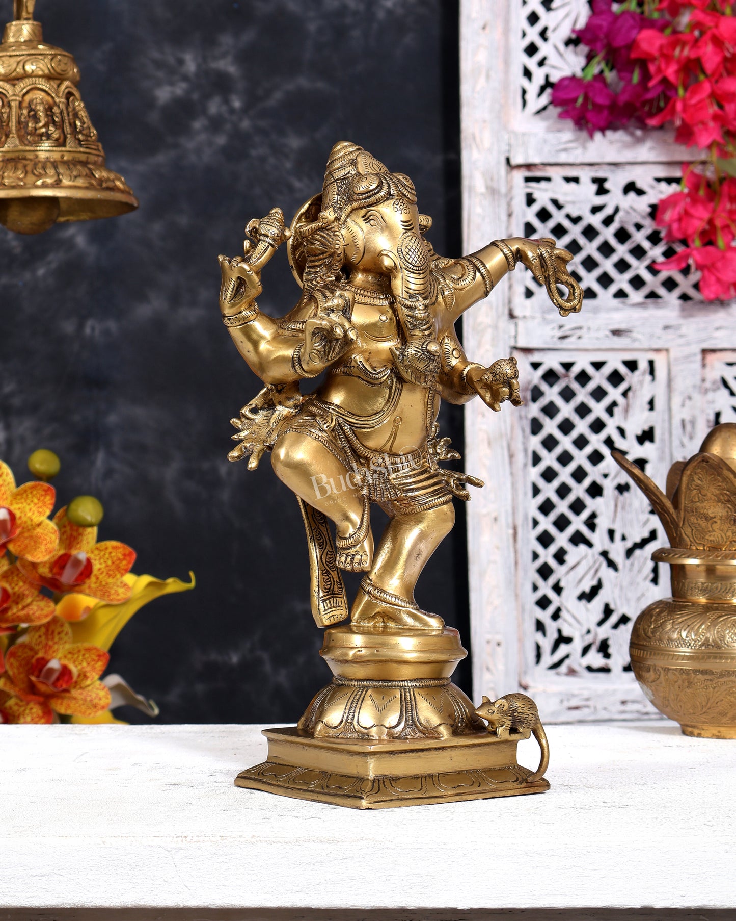 Brass Superfine Dancing Ganesha (Nritya Ganapati) Statue 12 inch