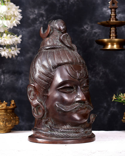 Brass Large Mahakaal Shiva Face Mukhalingam — Vintage Copper Patina 14.5 inch
