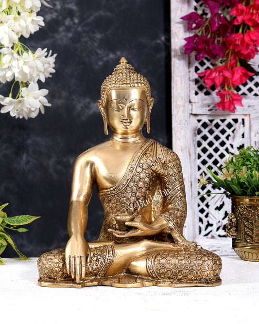Brass Buddha Statue in Bhoomisparsha Mudra — Tibetan-Inspired 11 inch