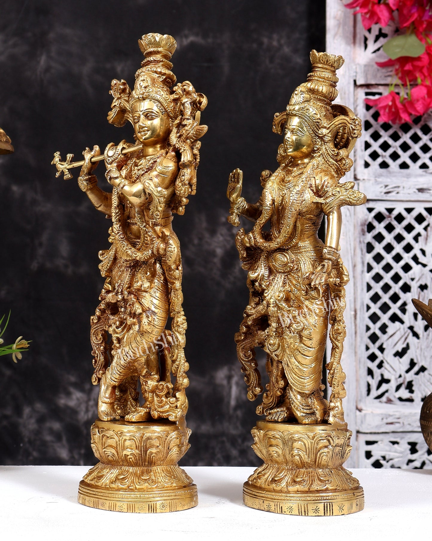 Brass Radha Krishna Statues 14 inch Natural brass gold