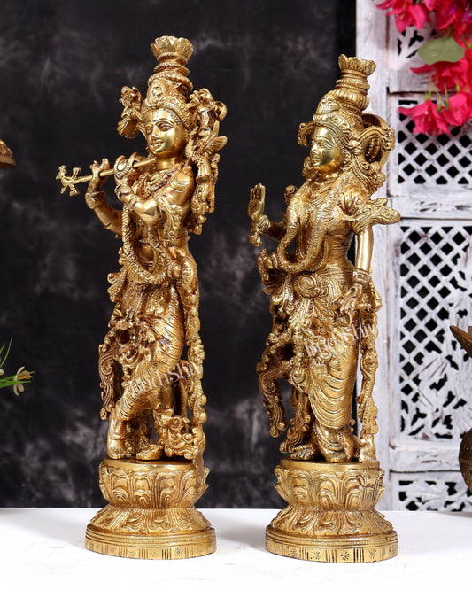 Brass Radha Krishna Statues 14 inch Natural brass gold