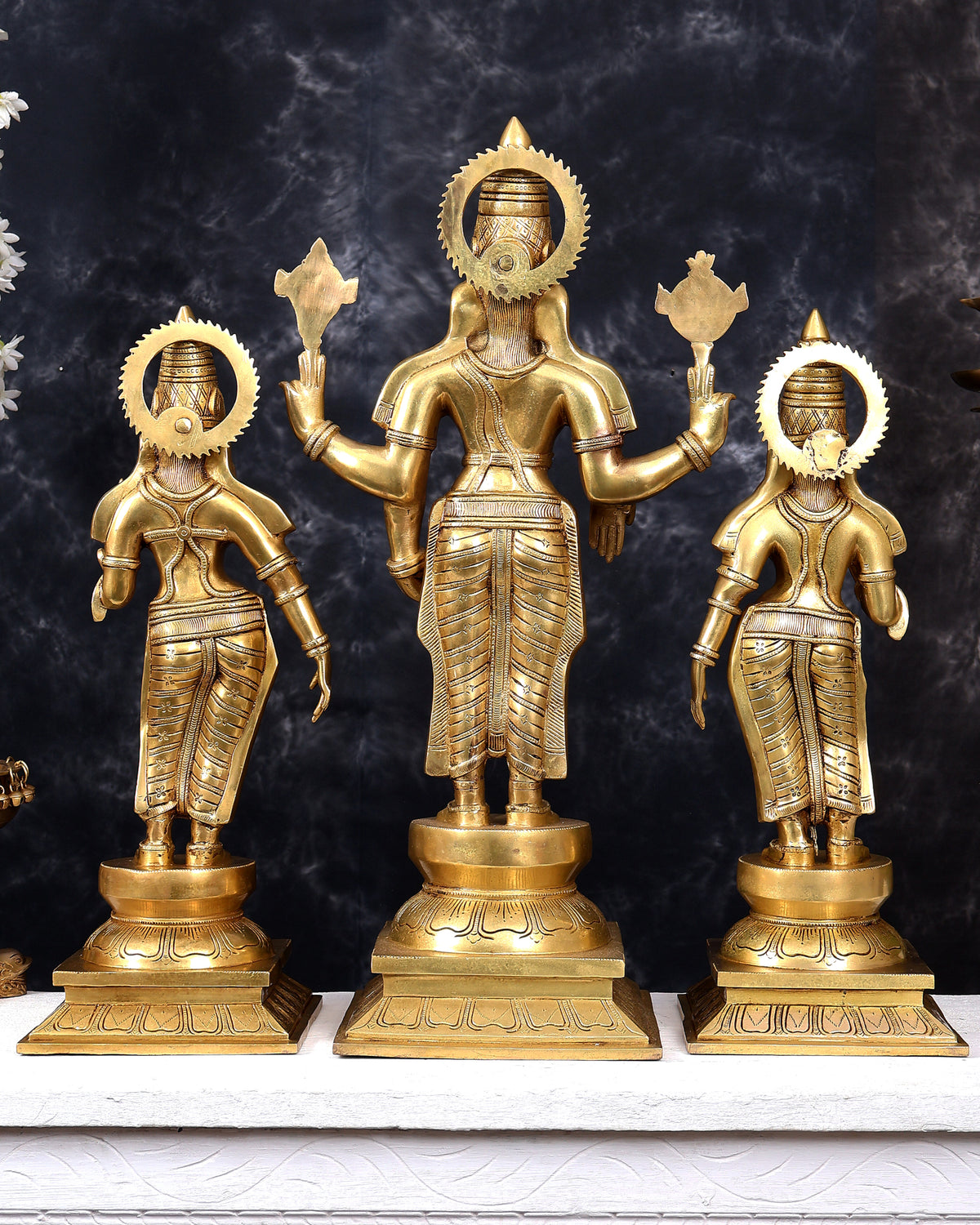 Brass Tirupati Balaji with Bhudevi and Sridevi — Idol Set 30 inch