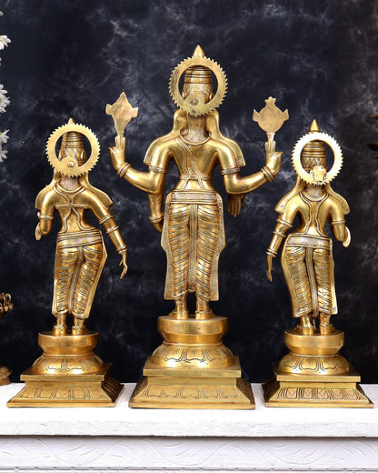 Brass Tirupati Balaji with Bhudevi and Sridevi — Idol Set 30 inch