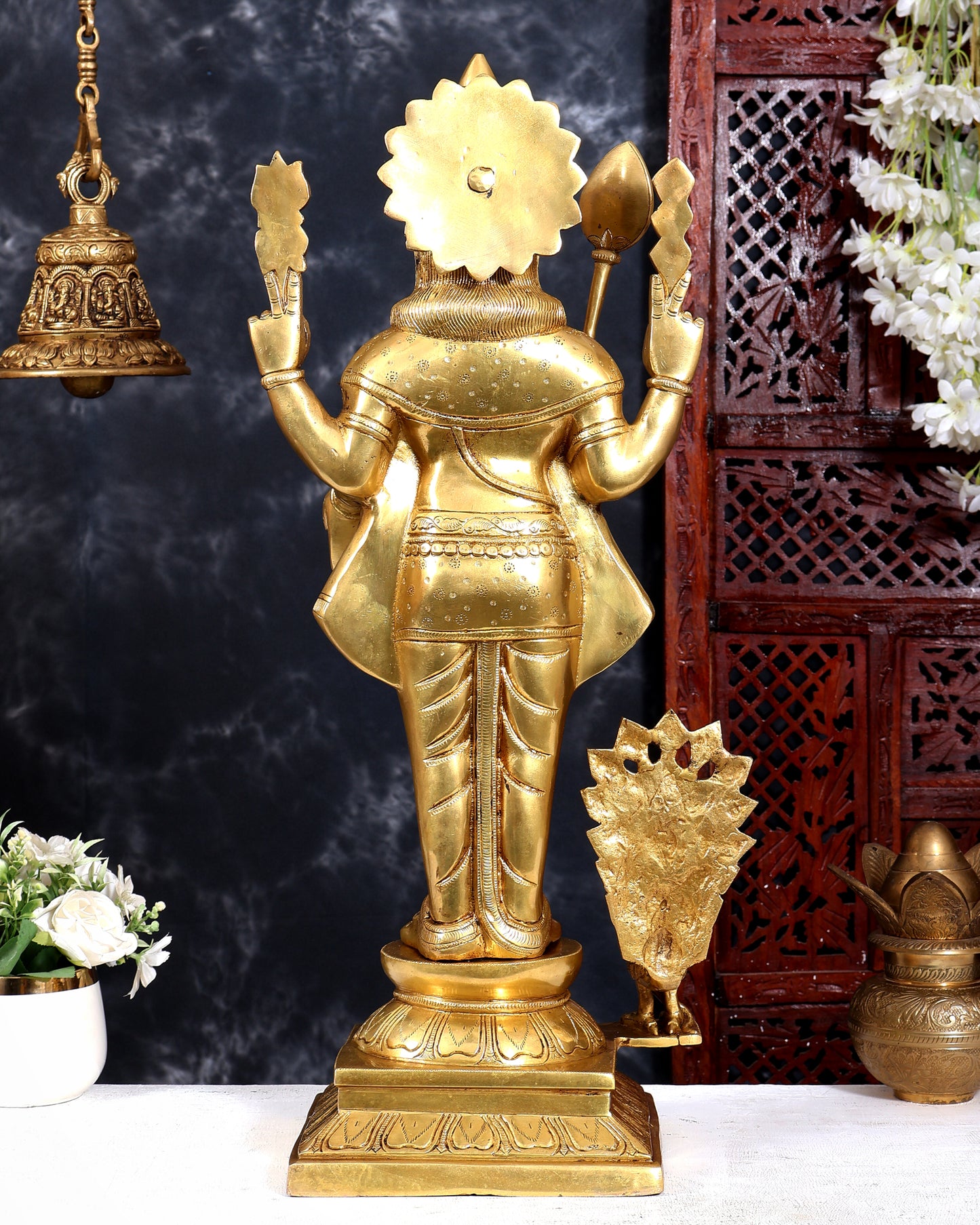 Brass Large Murugan Kartikeya Swamy with Peacock Statue | 25 Inch Pure Brass