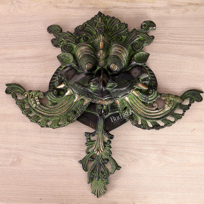 Brass Large kirtimukha Yali wall hanging face Nazarbattu 18" Black and green vintage