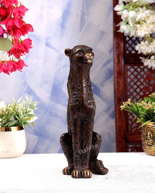 Brass Sitting Leopard Vastu Showpiece — Copper Tone 12 inch