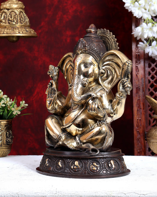 Unique Brass Handcrafted Ganesha with Ashtavinayaka Carvings – Dual Tone Finish 12 inch