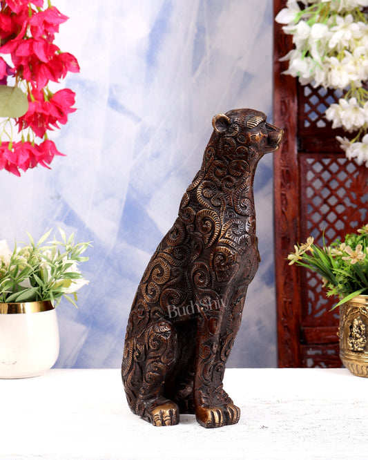 Brass Sitting Leopard Vastu Showpiece — Copper Tone 12 inch