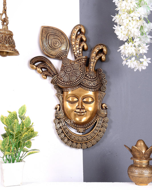 Brass Large Shrinath Ji Face Wall Hanging – Handcrafted Divine Temple Wall Décor 24 inch