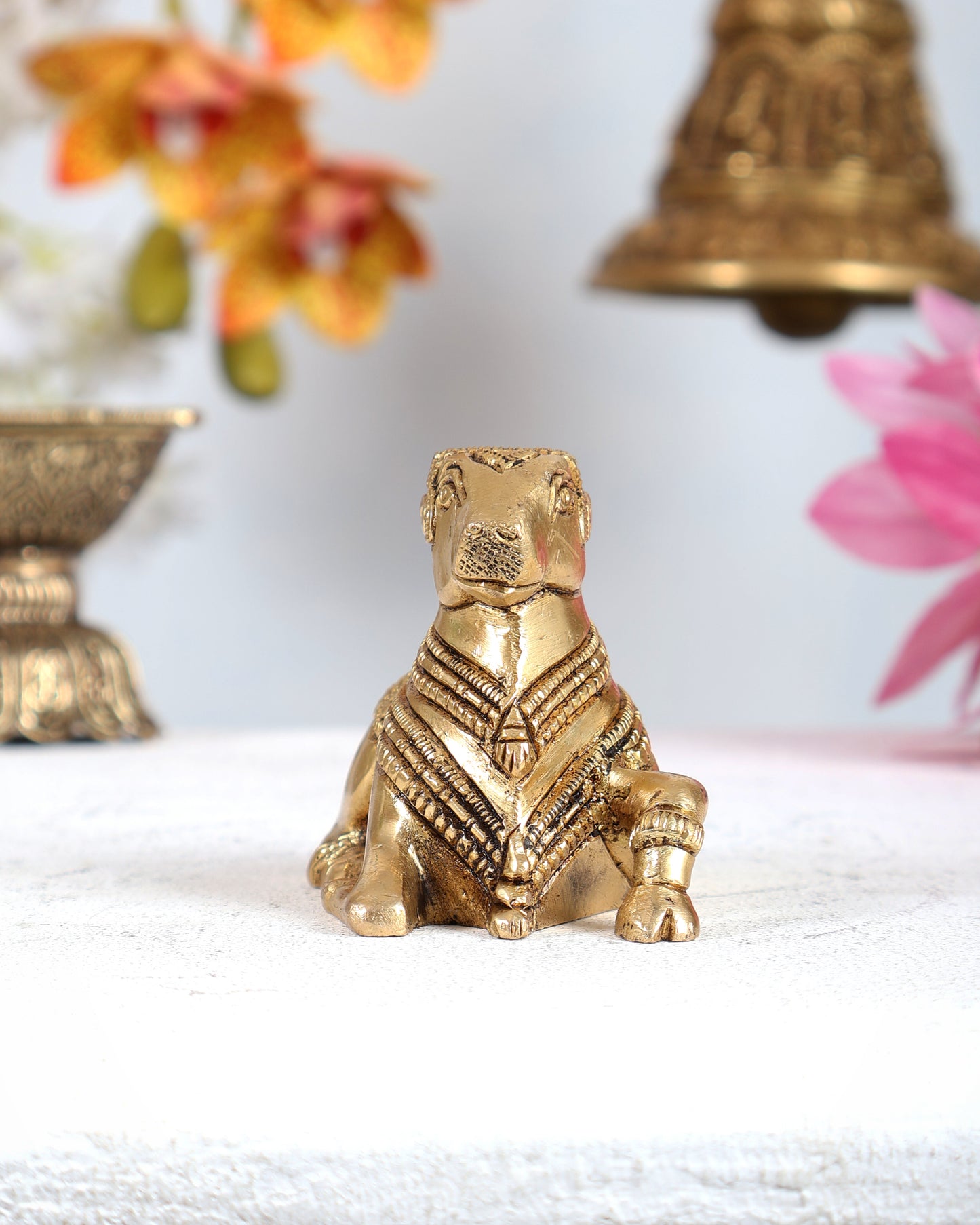 Brass Miniature Nandi Statue – Handcrafted Sacred Bull of Lord Shiva 3 inch