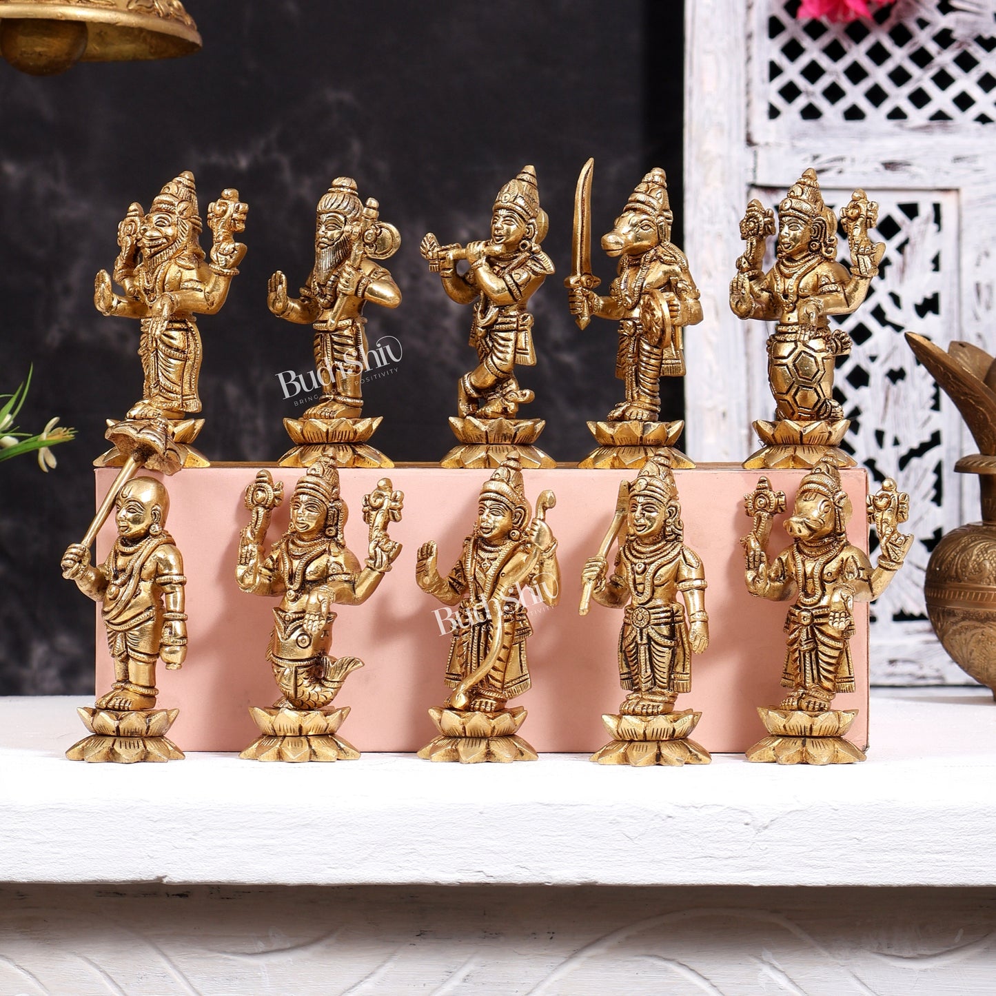 Dashavatar Set — Brass Idols on Lotus Base 5 inch