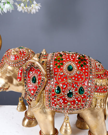 Brass Maharaja Elephant Pair – Rajasthani Meenakari & Stone Work Royal Décor Set (12.5 Inches)