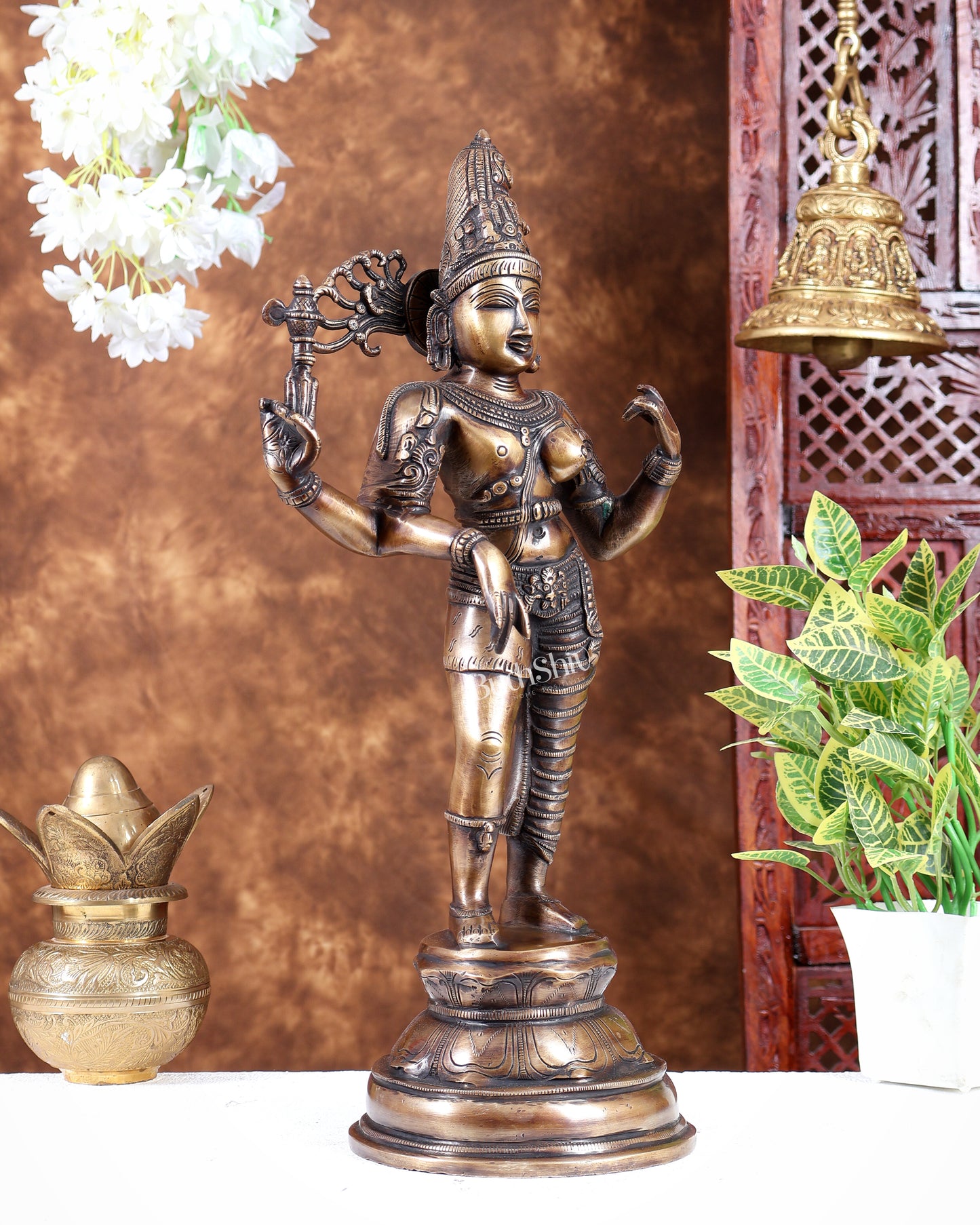 Pure Brass Ardhanarishwara Statue – Half Shiva Half Parvati burnt brass tone  19 inch