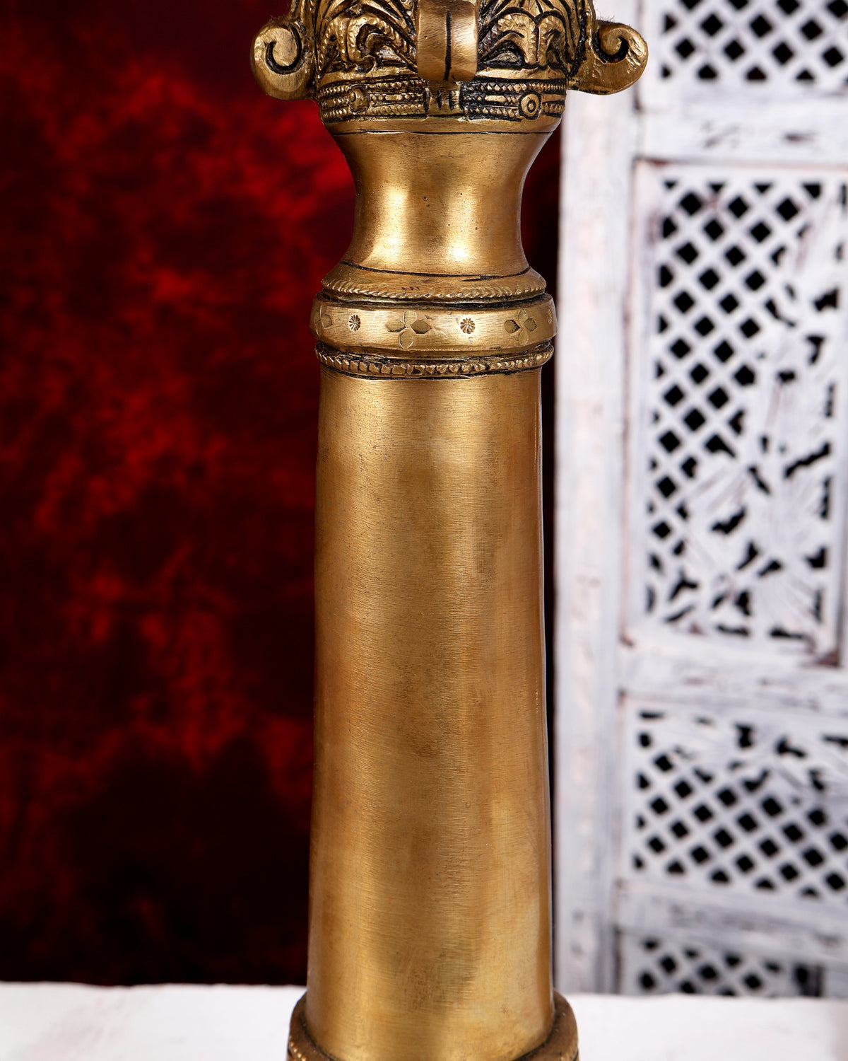 Brass Horse Design Pillar Candle Stand — Classic Theme  14 inch