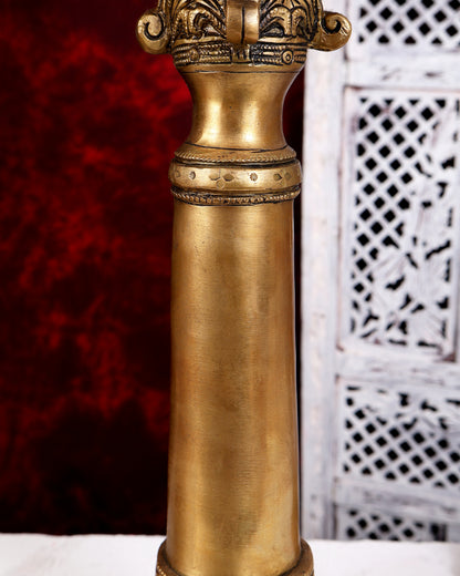 Brass Horse Design Pillar Candle Stand — Classic Theme  14 inch