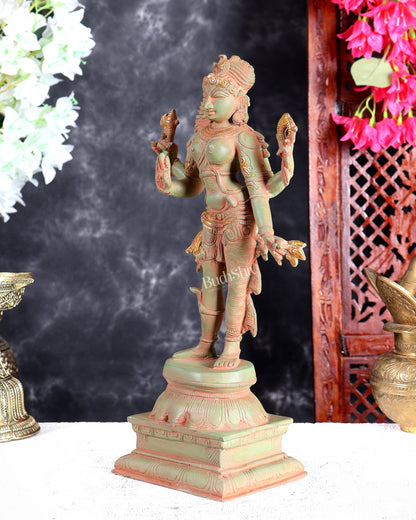 Pure Brass vintage Ardhanarishwara idol 13.5" Green sand patina tone