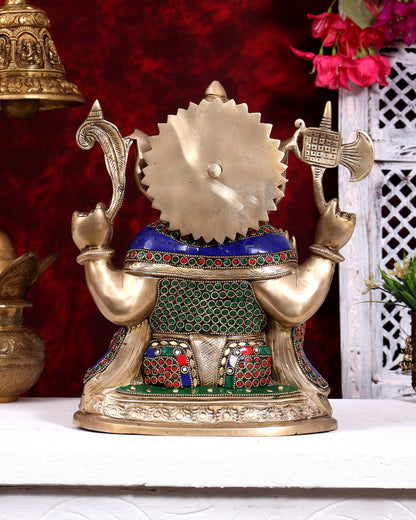 Brass Ganesha Statue with meenakari Stonework - 12 inch